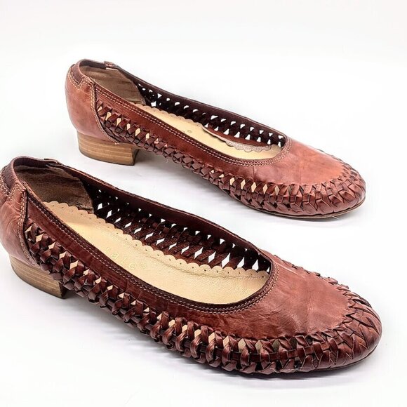 David Tate Handmade Pisa Cognac Italian Leather Woven Flats 8M - Picture 6 of 10